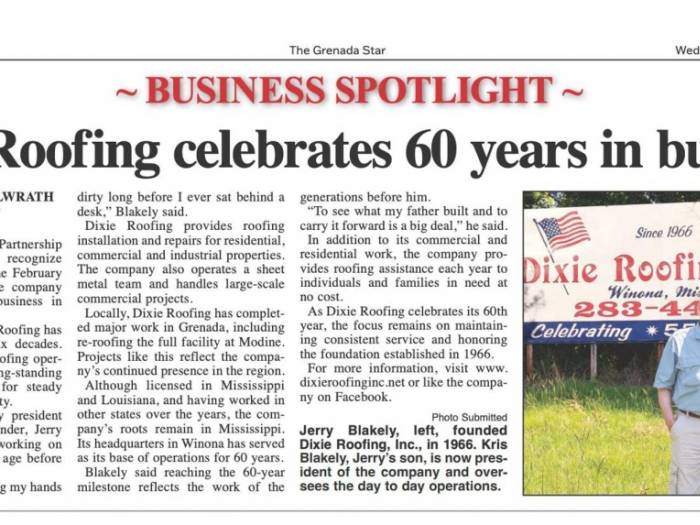 Dixie Roofing Inc. News